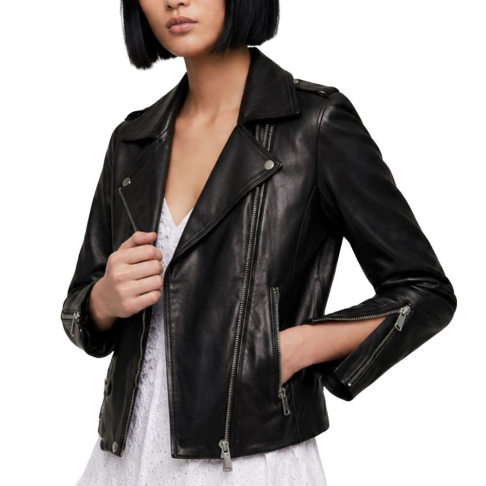 BCBG Generation Lamb Leather Moto Jacket Black Size M Zip Biker Chic NWOT